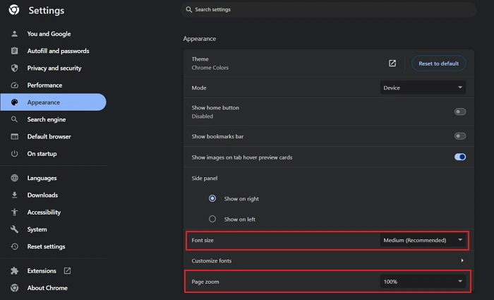 Adjust Zoom Feature in Chrome Settings