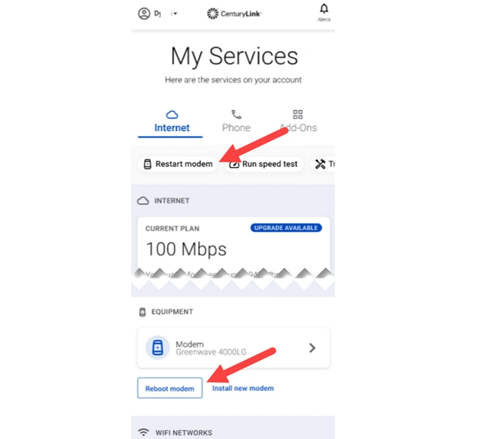 Reboot CenturyLink Via App